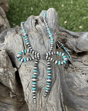 Load image into Gallery viewer, Bow Sterling Silver Multi Graduated Turquoise Pearls Bead Necklace. 24 inch Gift