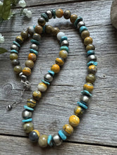Load image into Gallery viewer, Sterling Silver Bumblebee Jasper Turquoise W Pearls Bead Necklace. 22 inch