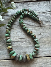 Load image into Gallery viewer, Sterling Silver Green Graduated Turquoise Nuggets Bead Necklace 18 inch