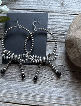 Load image into Gallery viewer, Sterling Silver Bow Black Onyx Pearls Hoop Bead Earrings 3.5 Inch