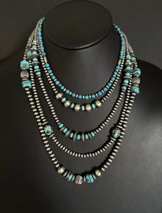 Lot of 5 Sterling Silver Turquoise Pearls Bead Necklaces Set. 16 - 24 inch. Gift