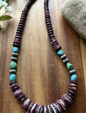 Load image into Gallery viewer, SterlingSilver Purple SpinyOyster SleepingBeauty Sonoran Turquoise Bead Necklace