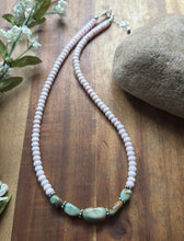 Load image into Gallery viewer, Sterling Silver Pink Conch Green Turquoise Nuggets Bead Necklace 18 inch Gift