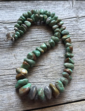 Load image into Gallery viewer, Sterling Silver Green Graduated Turquoise Nuggets Bead Necklace 18 inch