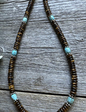 Load image into Gallery viewer, Southwestern 925 Sterling Silver Blue Turquoise Tigers Eye Bead Necklace 18 inch