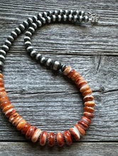 Load image into Gallery viewer, Sterling Silver Orange Spiny Oyster W Pearls Bead Necklace 18 inch