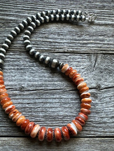 Sterling Silver Orange Spiny Oyster W Pearls Bead Necklace 18 inch