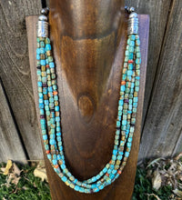 Load image into Gallery viewer, Sterling Silver Multi Strand Blue Green Turquoise Stone Bead Necklace 24 inch