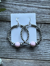 Load image into Gallery viewer, Pink Conch Sterling Silver Pearls Bead Hoop Earrings. 2.5 Inch