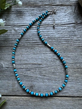 Load image into Gallery viewer, Sterling Silver Blue Turquoise W Pearls Bead Necklace. 16 inch