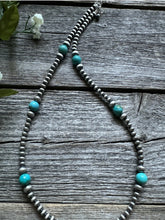 Load image into Gallery viewer, Southwestern Sterling Silver Turquoise 4mm Pearls Bead Necklace. 22 Inch. Gift