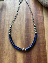 Load image into Gallery viewer, Sterling Silver Graduated Lapis Pearls Chain Bead Necklace. 16 Inch. Gift