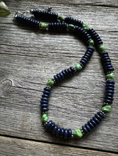 Load image into Gallery viewer, Sterling Silver Lapis Green Turquoise Bead Necklace. 18 Inch