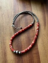 Load image into Gallery viewer, Sterling Silver Red Spiny Oyster W Multi Bead Pearls Necklace. 18 Inch. Gift