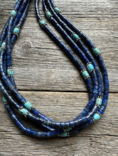 Load image into Gallery viewer, Sterling Silver Multi Strand Lapis  Turquoise Pearls Bead Necklace. 24 inch