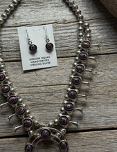 Load image into Gallery viewer, Mini Squash Blossom Sterling Silver Purple Spiny Oyster Shadow Box Necklace Set