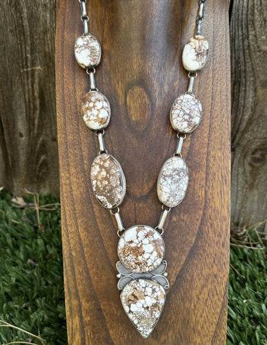 Native American Navajo Sterling Silver Brown Wild Horse Chain Lariat Necklace JP