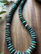 Load image into Gallery viewer, Sterling Silver Graduated Green Turquoise Rondelle Bead Necklace. 18 inch