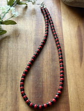 Load image into Gallery viewer, Sterling Silver Black Onyx W Red Coral Bead Necklace. 18 Inch
