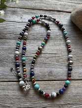 Load image into Gallery viewer, Sterling Silver Pearls Multi Stone Round Bead Necklace 30 inch