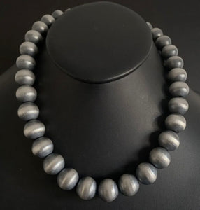 16mm 22 Inch 925 Sterling Silver Oxidized Pearls Bead Necklace Southwestern