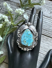 Load image into Gallery viewer, Native American Sterling Silver Turquoise Adjustable Ring. C Yazzie. Gift
