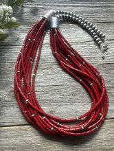 Load image into Gallery viewer, Sterling Silver Multi Strand Red Bamboo Coral Bead Necklace 28 Inch