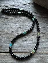 Load image into Gallery viewer, Sterling Silver Black Onyx Turquoise Bead Necklace. 18 Inch Gift