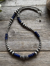 Load image into Gallery viewer, Lapis Multi Graduated Sterling Silver Pearls Bead Necklace 18 inch. 4mm - 8mm