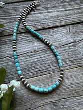 Load image into Gallery viewer, Sterling Silver Blue Turquoise W Pearls Bead Necklace. 18 inch