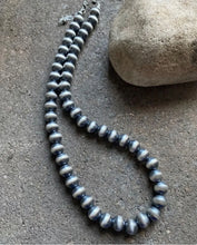 Load image into Gallery viewer, 10mm 24 Inch 925 Sterling Silver Oxidized Pearls Bead Necklace Southwestern