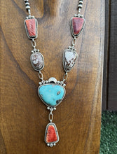 Load image into Gallery viewer, Navajo Sterling Silver Multi Stone Turquoise Lariat Pearls Bead Necklace RY