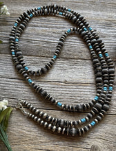 Load image into Gallery viewer, 60 Inch Sterling Silver Pearls Turquoise Bead Necklace