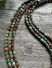 Load image into Gallery viewer, Sterling Silver Multi Strand Blue Green Turquoise Coral Bead Necklace 22 inch