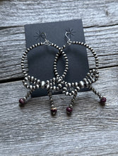 Load image into Gallery viewer, Sterling Silver Bow Purple Spiny Oyster Pearls Hoop Bead Earrings 3.5 Inch