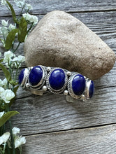 Load image into Gallery viewer, Native American Sterling Silver Lapis Cuff Bracelet. T Jon