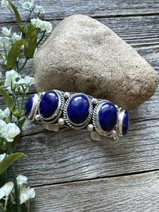 Native American Sterling Silver Lapis Cuff Bracelet. T Jon