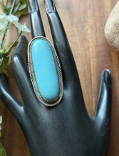 Load image into Gallery viewer, Vintage Old Pawn Navajo Sterling Silver Blue Turquoise Ring Size 7.5 Signed