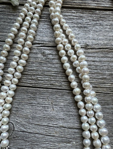 Sterling Silver Freshwater Pearls Multi Strand Layered Bead Necklace. 26-30 Inch