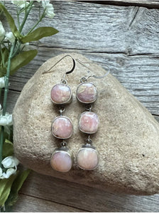 Navajo Pink Conch Sterling Silver Earrings 2.5 Inch. K Yazzie. Gift