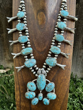 Load image into Gallery viewer, Navajo Sterling Silver White Water Turquoise Squash Blossom Pearls Necklace G