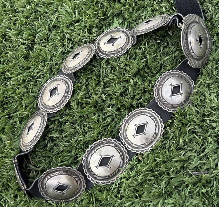 Calvin Martinez Native American Navajo Sterling Silver Concho Belt Signed