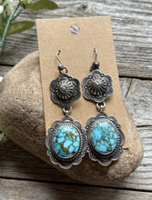 Load image into Gallery viewer, Navajo Sterling Silver Kingman Spiderweb Turquoise Earrings A Albert Jake