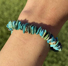 Load image into Gallery viewer, Blue Green Turquoise Nuggets 7 Inch Stretch Elastic Stretchy Bead Bracelet Gift