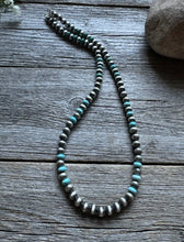 Load image into Gallery viewer, Sterling Silver Blue Turquoise W 6mm Pearls Bead Necklace. 18 inch