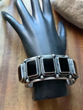 Load image into Gallery viewer, Navajo Native American Sterling Silver Black Onyx Row Cuff Bracelet D Delgarito