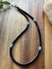 Load image into Gallery viewer, Sterling Silver Black Onyx Turquoise Bead Necklace. 18 Inch Gift