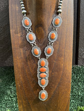 Load image into Gallery viewer, Navajo Sterling Silver Orange Spiny Oyster Chain Lariat Bead Necklace Etta E