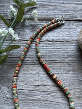 Load image into Gallery viewer, Sterling Silver Orange Spiny Oyster Green Turquoise Heishi Bead Necklace 18 inch