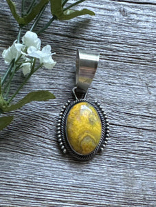 Navajo Sterling Silver Yellow Bumblebee Jasper Pendant RB